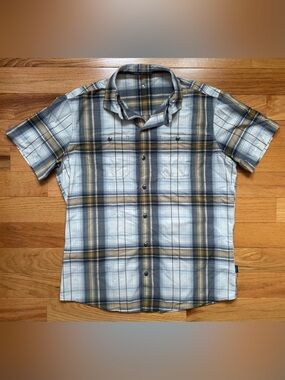 KUHL Styk Shirt, Men’s M, Yellow Plaid, Short-sleeve Light-weight Button-up